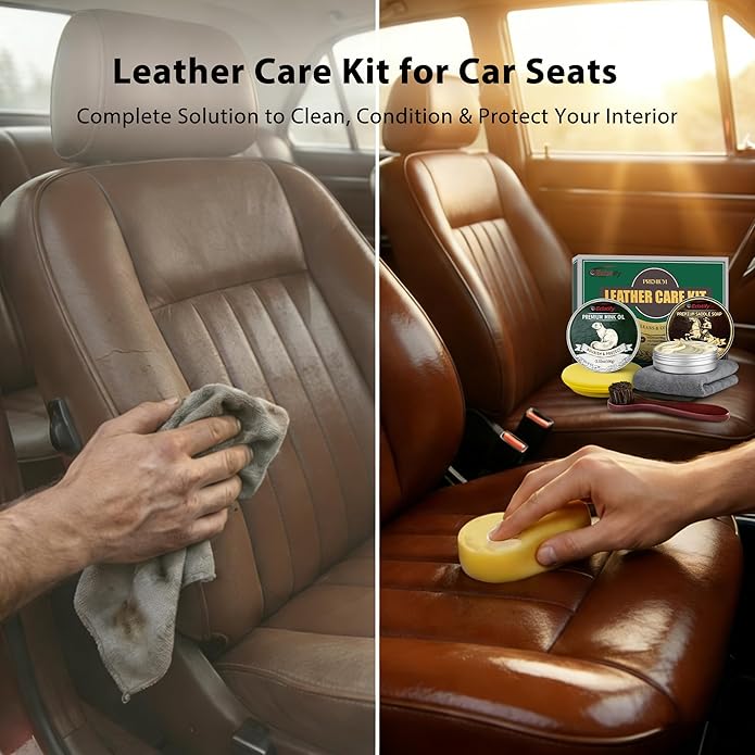 5-in-1 Leather Care Kit with Saddle Soap & Mink Oil, Leather Cleaner and Conditioner for Cowboy Boots, Jackets, Handbags, Car Interiors, Ideal Gift for Leather Lovers