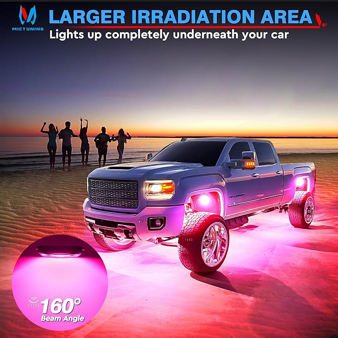 MICTUNING C2 Curved RGBW LED Rock Lights - 4 Pods Underglow Multicolor Neon Light with Wiring Switch Kit, Bluetooth Controller with APP Control