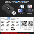 Wireless CarPlay Adapter for iPhone – Converts Wired to Wireless CarPlay for Android Auto with Fast Stable 5.8GHz & Bluetooth Connect & Plug and Play USB & USB-C – No Delay Apple CarPlay, Black