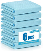 Microfiber Glass Cleaning Cloth 6 Pack, 15.5x15.5 Inch Blue Magic Cleaning Rags, Lint Free Streak Free Reusable Towels for Windows, Mirrors, Cars, Screens, Kitchen and Stainless Steel Surface