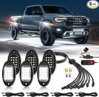 6 Pods White LED Rock Lights with Switch Extension Harness, 6000K 24 LEDs Pure White Neon Underglow Light for ATV SUV UTV RZR SXS Car Trailer Truck, IP67 Waterproof Under Trail Rig Fender Lighting