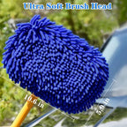 57'' Car Wash Brush with Long Handle Chenille Microfiber Car Wash Kit Mitt Retractable Bent Pole Car Wash Mop for Cars RV Truck Boat (Blue-2)