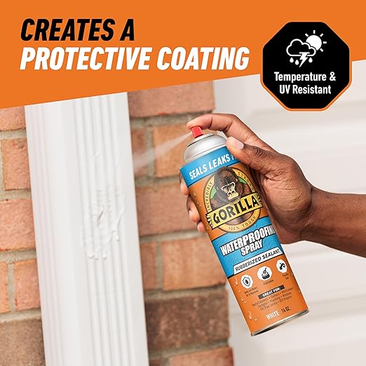 Gorilla Waterproof Patch & Seal Rubberized Sealant Spray, White, 14 Ounce (Pack of 2) - Seals Out Water, Air, and Moisture