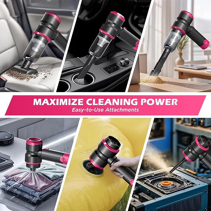 Handheld Car Vacuum Cleaner, 4-in-1 Cordless Rechargeable Mini Vacuum with Air Duster – Quickly Clean Crumbs, Pet Hair & Crevices in Car, Office, Home. Ideal for Commuters & Office Workers (Green)