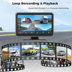 4 Channel Backup Camera Dash Cam System for Trucks, RVs, Trailers, Carplay & Android Auto, 10'' Touch Screen Monitor & DVR Recording, 4 HD1080P Wired Rearview Reverse Cameras IP68-rated..