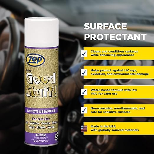 Zep Good Stuff Surface Protectant 18 Ounce - (Case of 12) 912501 - Water-Based Vinyl, Rubber, and Plastic Protectant. for Use On Vehicle Interiors, Luggage, Handbags, Sporting Goods, Rubber Handrails