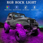 RGB LED Rock Lights, Neon Underglow Kit for Car with App/Remote Control and Voice-Activated Music Mode, 4 Pods Waterproof Car Light Rock Lights for Trucks ATV SUV RZR UTV Boat Motorcycle (Blue)