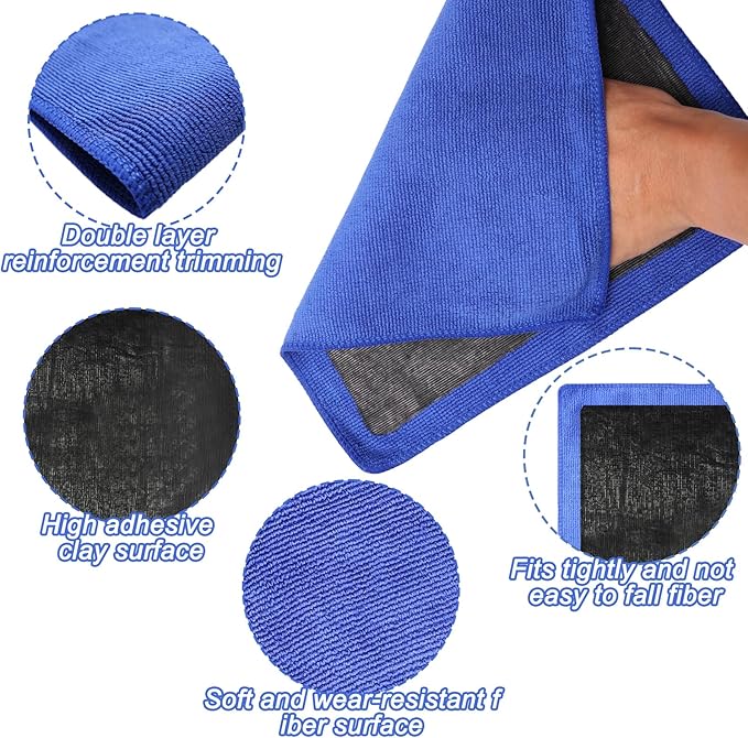 Fine Grade Clay Towel, 2-Pack Clay Bar Alternative for Scratch Free Auto Detailing & Polishing, Paint Safe Microfiber Mitt (11.3x11.9 Inch)