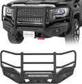 Hooke Road 16-18 Sierra Front Bumper Grille Brush Guard Push Bull Bar for 2016-2018 GMC Sierra 1500, Off-road Heavy Duty Steel Bumper with Winch Plate, D-ring Mounts & LED Lights
