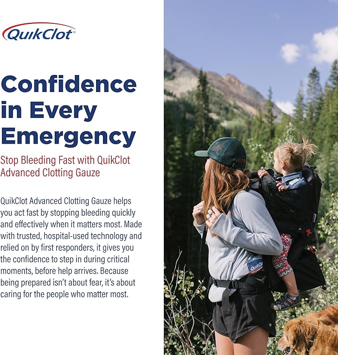 Adventure Medical Kits QuikClot Advanced Clotting Gauze - Stops Bleeding up to 5X Faster Than Standard Gauze - Kaolin Hemostatic Dressing - for First Aid Kits & Survival Gear - 3 x 24 (2 Strips)