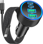 [Apple MFi Certified] iPhone 17 Car Charger, Rombica 4-Port 90W USB-C&USB-A Car Power Cigarette Lighter PD/QC Fast Car Charger + Type-C Braided Cord for iPhone 17/17 Pro/16 Pro/15/Galaxy S26/S25/Pixel