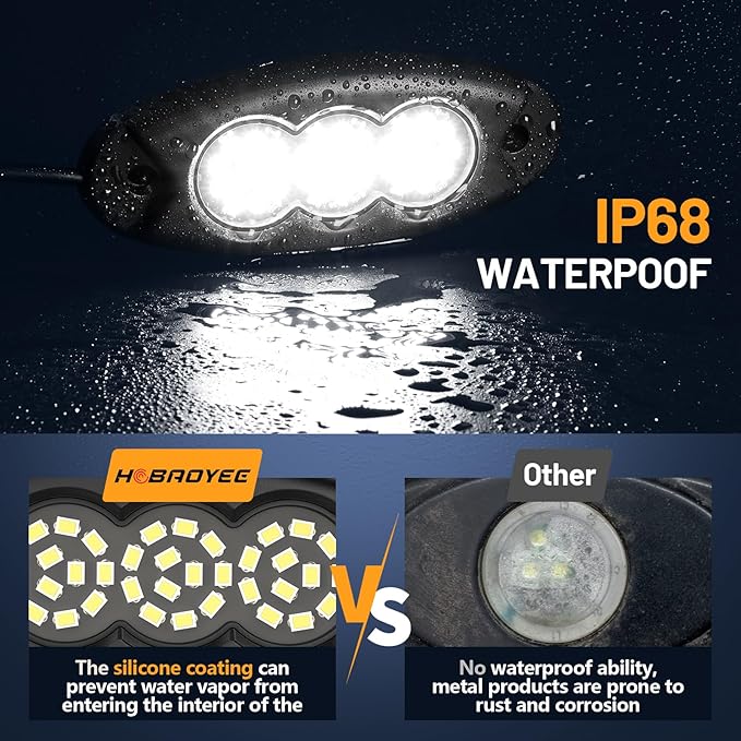 20 Pods White Rock Lights, 36 LEDs 6500K Ultra Bright IP68 Waterproof Underbody Lights for Car Truck Pickup Boat RV RZR ATV with 32.8ft Extension Wire