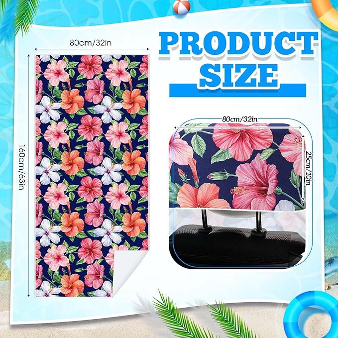 Hahafelt 4 Pack Car Seat Towel Covers with Storage Bag, 63 x 32 Inch Universal Non Slip Waterproof Sweat Protector for Car Truck, Gym Swimming Running, Machine Washable (Tropical Summer Flower)