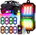 Auxbeam 8-Pod RGB LED Rock Lights w/Brake Mode 217°Dual-Side Lighting Underglow Kit w/Bluetooth APP & Remote Control Music Voice Sync Waterproof Wheel Well Lights for Trucks Offroad RV 1 Year Warranty