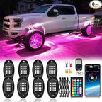 8Pods Segmented RGB LED Rock Lights Kit with APP/RF Remote Control, Upgraded Multicolor Underglow Neon Brake Light Music Mode Waterproof 12V Fender Lights for Trucks Pickup Jeep Golf Cart ATV UTV