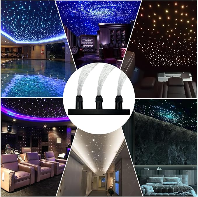 Twinkle Fiber Optic Light,Starlight Headliner Kit with APP/RF Remote Music Mode for Car Home Star Ceiling Sky Decoration,3 Hole RGBW LED Light Engine+300pcs 0.03in 6.5ft Optical Fiber Cables