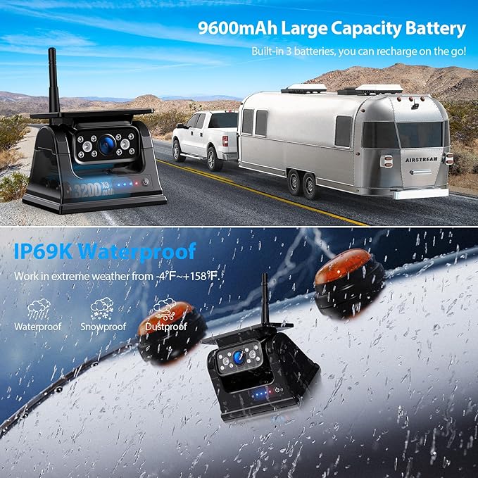 ZEROXCLUB 10.1" Magnetic Solar Wireless Backup Camera System, HD1080P Loop Recording 10.1 Inch Touchscreen Monitor with Quad RV Backup Cameras Wireless System for RV Trailer Tractor Truck, BL101