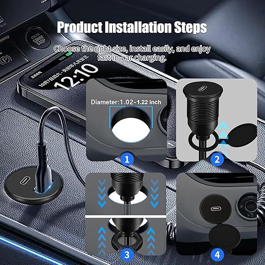 Single Port USB A 3.0 Male to USB C 3.0 Female Extension Cable,Flush Mount Waterproof Panel Cable for Car,Truck,Boat,Motorcycle Dashboard 3.3ft