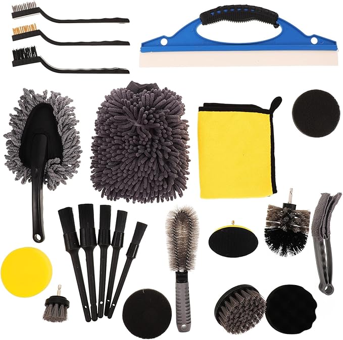 23pcs Car Wheel Cleaner Brush Set with Multi-Function Car Duster and Interior Detailing Kit for Automotive Exterior and Dashboard Cleaning