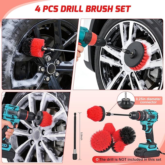 Nilight 27PCS Car Detailing Kit Auto Cleaning Tools Wash Set with Storage Carry Bag Home Use for Interior Exterior Deep Clean Polish Car Care Windshield Dashboard Seat Air Vents Wheels Tires, Red