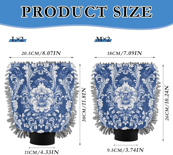 Kigai Antique Arabesque Car Wash Mitt 2PCS Ultra Absorbent Chenille Microfiber Car Washing Glove Scratch Free Lint Free Wash Sponge Auto Cleaning Glove, 11.8x8.1 inch
