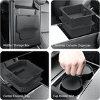 Center Console Organizer Tray for Tesla Model Y Juniper Accessories 2025 2026/For Tesla Model 3 Highland Accessories 2024 2025 2026, Hidden Storage Box, Cup Holder Armrest Drawer Organizer, 4PCS Black