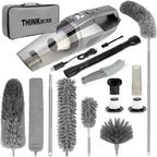 THINKWORK Microfiber Feather Duster for Car Cleaning, Car Interior Detailing Kit with High Handheld Power Vacuum Cordless, Ceiling & Fan Duster for Home Cleaning