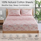 Ivellow Full Sheets Set Kids 100% Natural Cotton Sheets Soft Breathable Percale Bed Sheets 16" Deep Pocket Cute Kawaii Rainbow Patterned Sheets for Girls Toddler Teen Kids Full Bedding Dorm Essentials