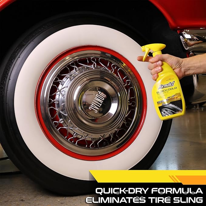 Formula 1 Black Gold, Long-Lasting Tire Shine Restores Glossy Black Color to Rubber and Plastic Trim, Water Resistant with UV Protection, 16 oz