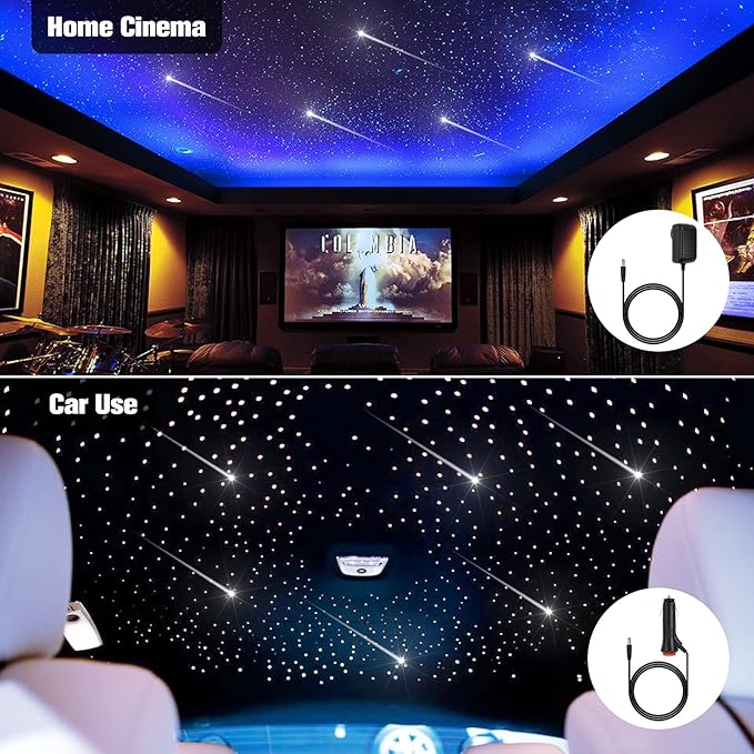 CHINLY Meteor 16W 450pcs 9.8ft (0.03in+0.04in+0.06in) Car Use Bluetooth RGBW LED Fiber Optic APP/Remote Music Mode Headliner Light Kit+ Shooting Star kit +Adapter+Cigarette Lighter for Car/Ceiling
