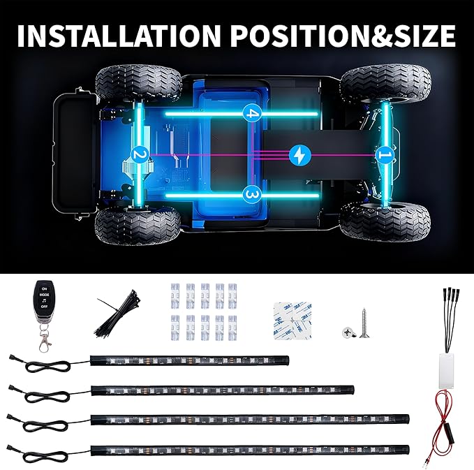 Golf Cart Lights underglow Light kit/Accessories Lighting/Wheel Lights/led Lights underbody/Remote, Music Sync, IP67 Waterproof for EZGO/Yamaha/Club Car (4Pcs)