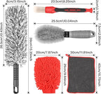 Preciva 5PCS Car Wheel & Tire Brush Kit -Car Cleaning Kit, Wheel Cleaner Brush, Soft-bristled Rim Brush, Car Drying Towel, Car Detailing Cleaning Wash Brush Supplies Kit for Interior Exterior Wheels