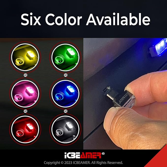 ICBEAMER Type C Adapters Atmosphere Light 1-Pack (Blue) | Universal Plug-in Miniature LED Night Light for Car Interior and Trunk Ambient Lighting, Easy Installation, Energy Efficient