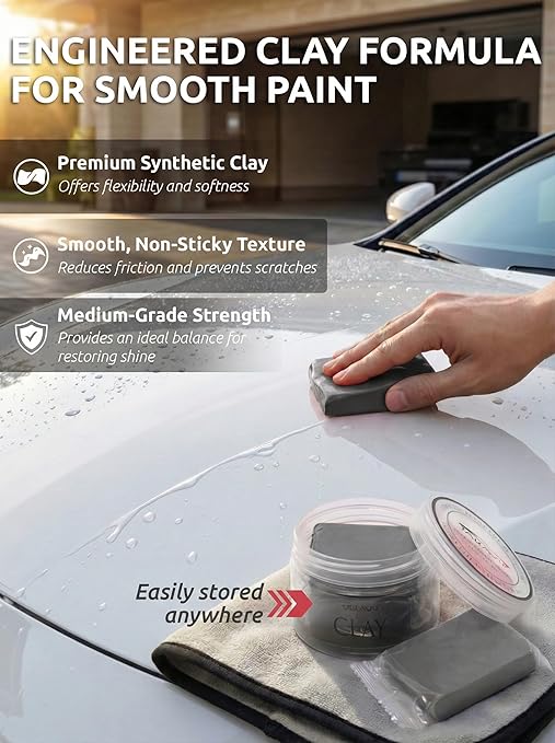 Car Clay Bars Auto Detailing 2 Pack 100g by TAKAVU, Premium Medium Grade Material, Auto Detailing Magic Clay Bar Cleaner for Cleaning Cars, RV, Boats and Bus (Grey)