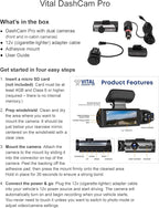 Vital Dash Camera Pro 2026 Dashcam Front and Rear Camera for Cars Dual Car Camera with Night Vision, G-Sensor 24/7 Parking Surveillance, Loop Recording, Wide Angle Easy Setup Vital Dash Cam Pro FHD