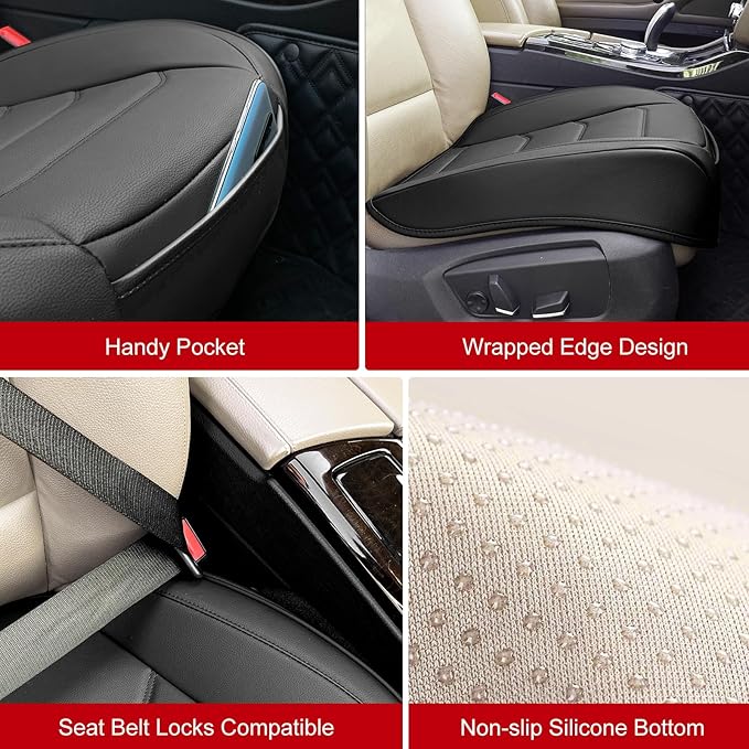 BOPUOVRE Car Seat Cover for Luxury & Comfort - PU Leather, Anti-Slip, Full Wrap Protection with Storage Pocket for Bottom Cushion - Universal Fit for 95% of Vehicles (Black,1 Piece)