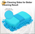 HARFINGTON Car Wash Sponge 8.7" x 4.3" Chenille Microfiber Mitt Scratch-Free Absorbent Scour Scrubber Cleaning Sponge for Washing Detailing on Cars, Trucks, SUV, Boats, RVs, Light Blue