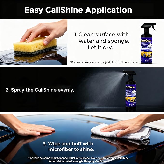 CaliShine Quick Effect Coating Spray - 16.9 fl oz Waterless Ceramic Car Wax Coat - Detail Polish & Cleaner for Cars Boat Body & Glasses, Window Glass and Headlight - Shine Restoration Kit (1500 ml)