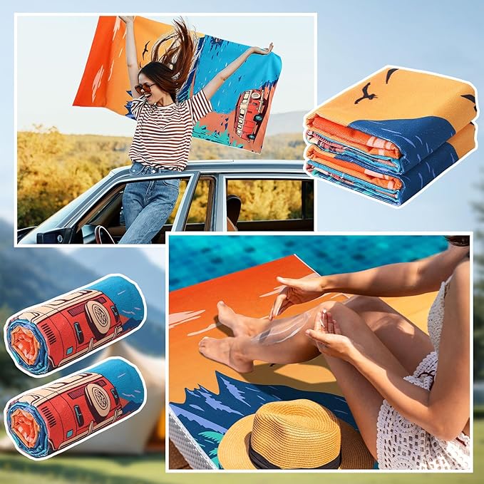 Hahafelt 2 Pack Car Seat Towel Covers Athletic Running Towel Performance Microfiber Post Workout Sweat Washable Cover Non Slip for Seat Outdoor Sport (Beach Camping)