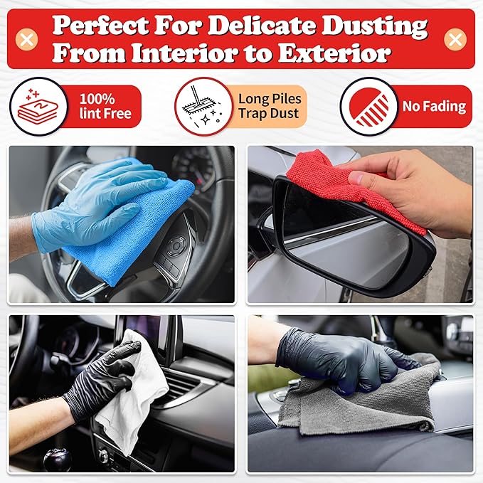 FIXSMITH Shop Towels, Microfiber Cleaning Cloth Bulk, 24 Pack Microfiber Towels for Cars, All-Purpose Absorbent Cleaning Rags, Dust Cloth for Automotive, Mechanic, Garage, Bar, 11.5 x 11.5 inch