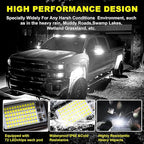Nicoko 4Pods Pure White 72 LEDs SMD Chips 72w High Power Rock Lights Super Bright White Offroad Car Boat Underglow Lights IP68 Waterproof for Truck SUV UTV ATV RZR