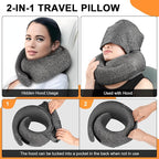 Travel Pillow - Hooded Neck Pillow Airplane Memory Foam Filling for Plane, Office, Cars Sleeping, Road Trip, Long Flights, Airplane Travel Essentials, Includes Eye Mask & Earplugs (Full Blue)