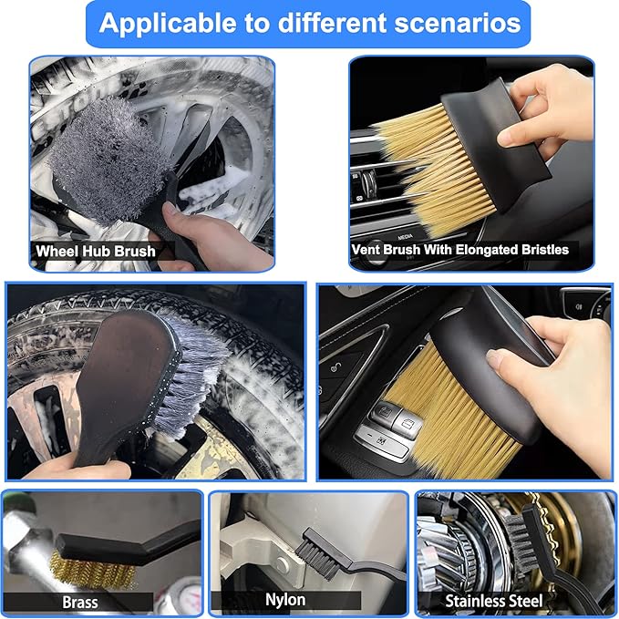 29Pcs Car Detailing Brush Set, Car Detailing Kit, Auto Detail Supplies Tools With Wheel Drill Brush Set, Car Cleaning Kit, Car Polishing Kit, Car Wash Kit for Tires, Wheels, Interior & Exterior
