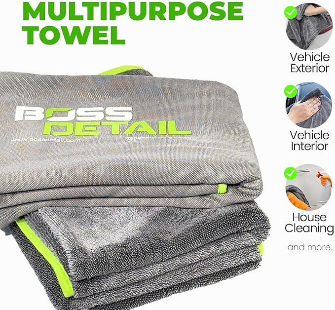 Twist Drying Towel Super Absorbent 600GSM - 35.4'' x 23.6'' inches, Gray Color, Rapid Drying, Large Cleaning, Lint-Free Detailing, High Absorption Microfiber Towels for Cars (2)
