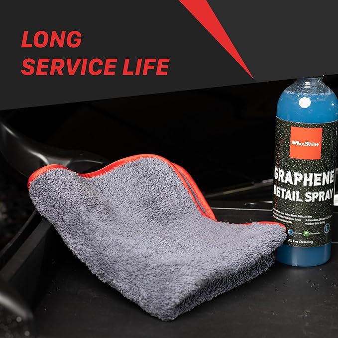 Maxshine 16”x24” Universal 3-Pack Gray Microfiber Towel - 600GSM Red Silk Border, Scratch-Free Towels for Fast Car Washing & Drying - Ideal for Car Detailing