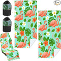 Hahafelt 2 Pack Car Seat Towel Covers with Storage Bag, 63 x 32 Inch Universal Non Slip Waterproof Sweat Protector for Car Truck, Gym Swimming Running, Machine Washable (Green Leaf Flamingo)