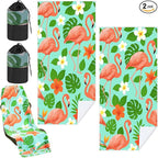 Hahafelt 2 Pack Car Seat Towel Covers with Storage Bag, 63 x 32 Inch Universal Non Slip Waterproof Sweat Protector for Car Truck, Gym Swimming Running, Machine Washable (Green Leaf Flamingo)