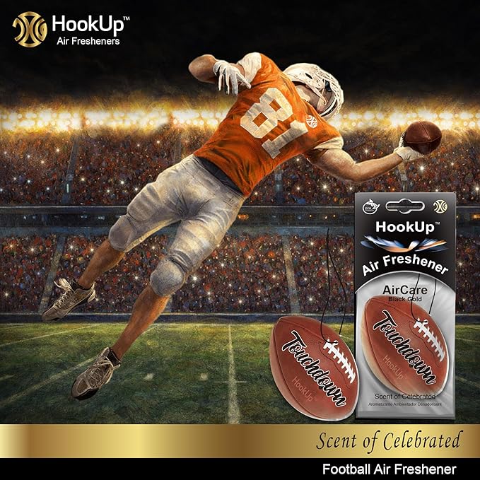 Football Car Air Freshener by HookUp - 2 Pack - Black Gold Scent (Extra Strong) | Unique Football Gift for Players, Coach, Fans | Hanging Car Accessory with Long Lasting Fresheners Smell