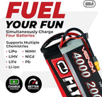 Venom Power - Pro Quad LiPo Battery Fast Charger with LCD Screen - 4 Ports at 100W Each - AC DC 7A Fast NiMH LiHV LiPo Balance Charger Discharger 1S to 6S, Drone, RC Car Battery Charger