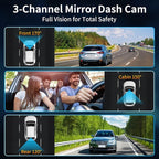 3 Channel Mirror Dash Camera, 4K/3K+2.5K/1080p+1080p Rear View Mirror Camera with GPS, APP Control, WDR Night Vision, G-Sensor, Loop Recording, 24 Hours Parking Monitor, 64GB Card Included